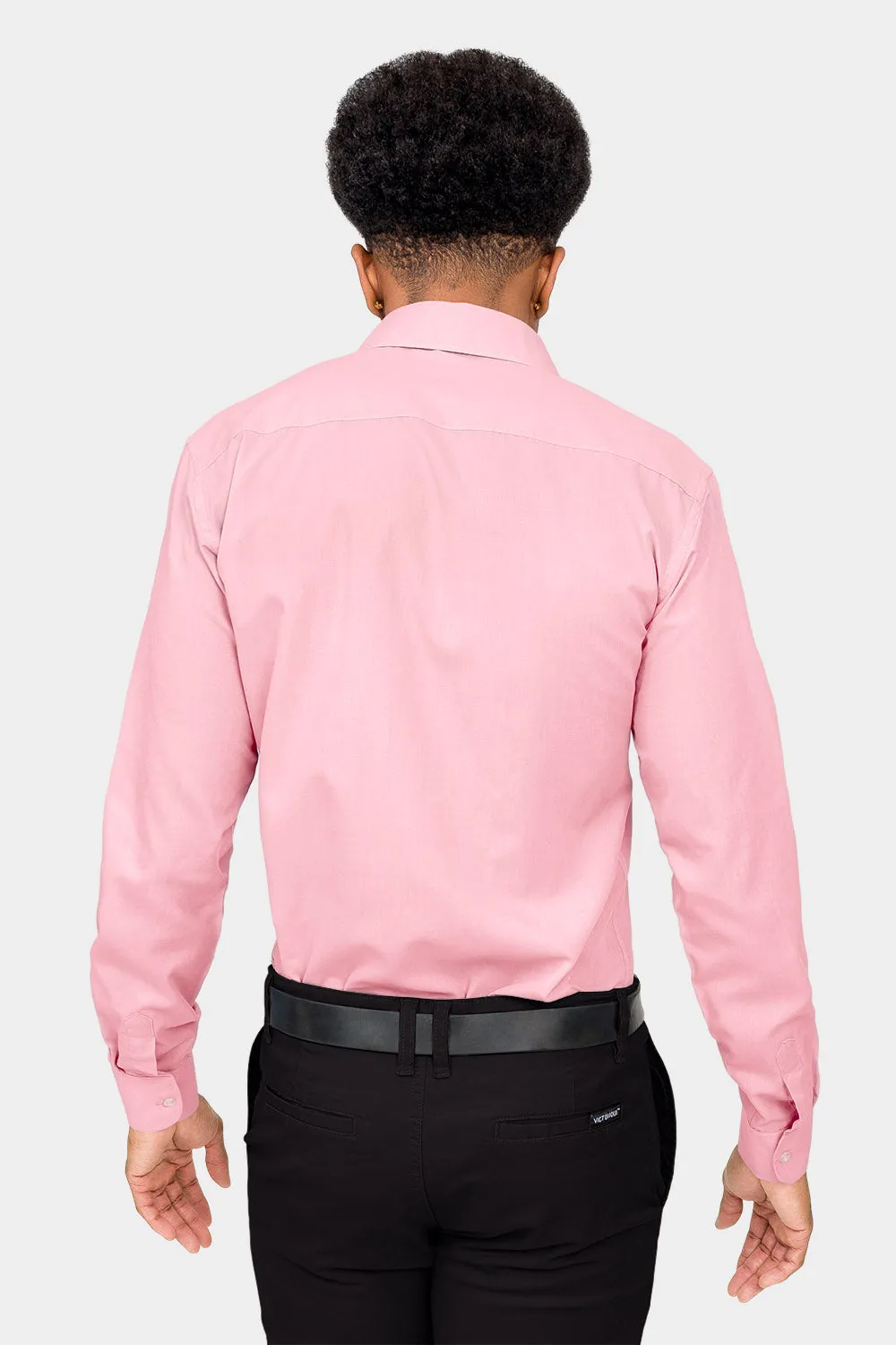 Men's Slim Fit Solid Color Dress Shirt (Pink)