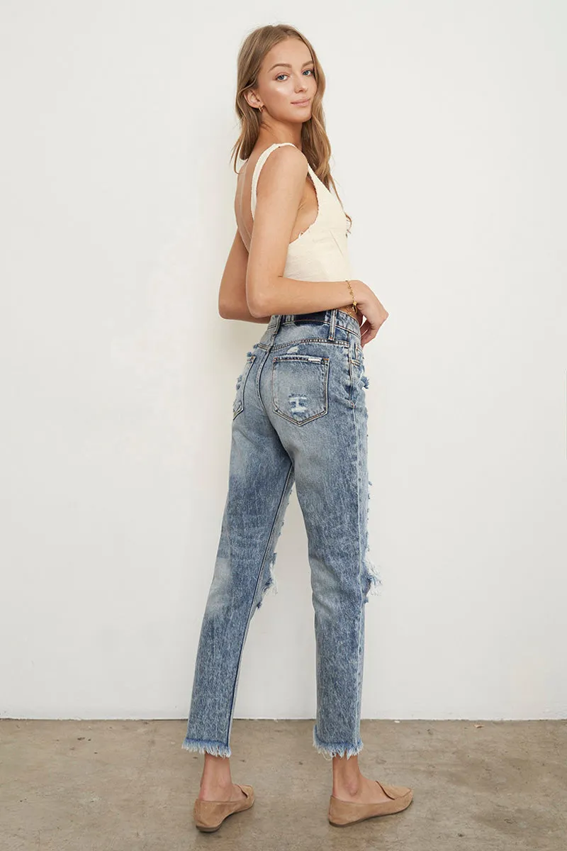 Vika Mid Rise Ankle Straight Jeans
