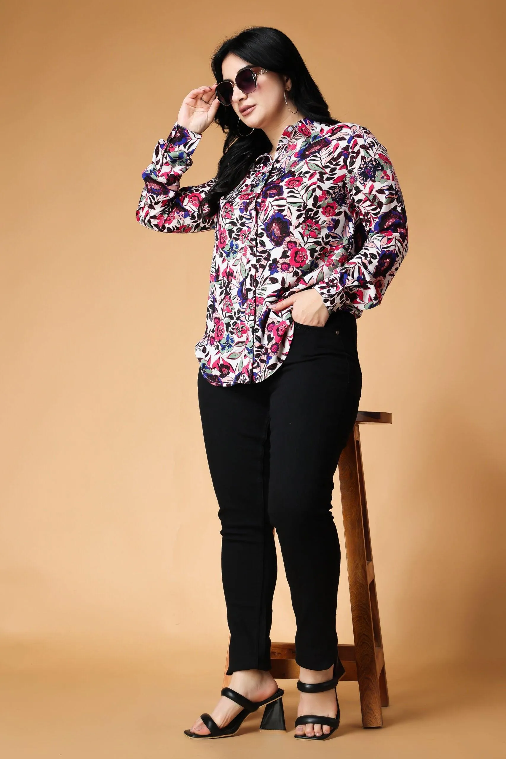 White & Pink Floral Printed Shirt